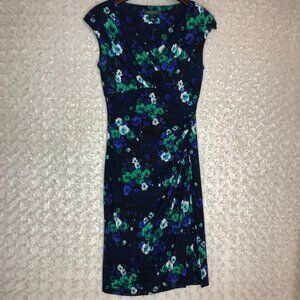 Lauren Ralph‎ Lauren Floral Jersey Dress Sleeveless Sheath Blue Green Size S